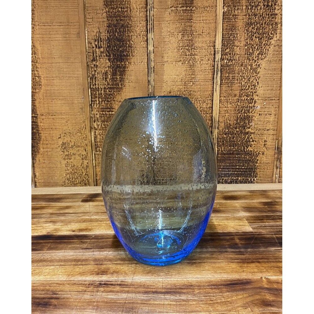 6" Aqua Blueโ Bubble Handblown Art Glass Vase